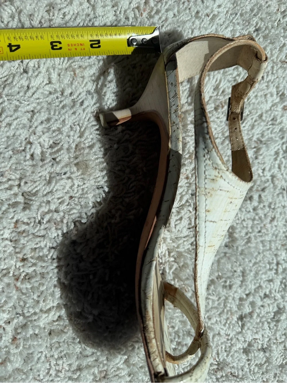 Donald J. Pliner White and Gold Cork-Textured T-Strap Heels